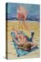 Flamingo On Sun Bather-Kestrel Michaud-Stretched Canvas