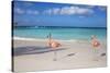 Flamingos on Flamingo Beach, Renaissance Island, Oranjestad, Aruba, Lesser Antilles-Jane Sweeney-Stretched Canvas