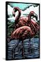 Flamingos - Scratchboard-Lantern Press-Stretched Canvas