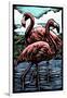 Flamingos - Scratchboard-Lantern Press-Framed Art Print