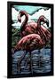 Flamingos - Scratchboard-Lantern Press-Framed Art Print