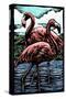 Flamingos - Scratchboard-Lantern Press-Stretched Canvas