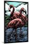 Flamingos - Scratchboard-Lantern Press-Mounted Art Print