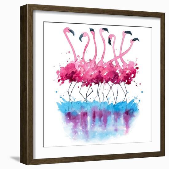 Flamingos Watercolor Painting-Kamieshkova-Framed Art Print