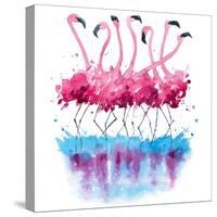 Flamingos Watercolor Painting-Kamieshkova-Stretched Canvas