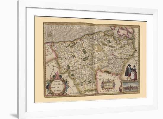 Flanders, Belgium Map-Pieter Van der Keere-Framed Premium Giclee Print