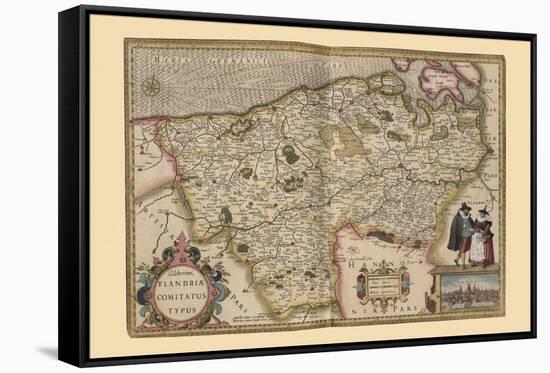 Flanders, Belgium Map-Pieter Van der Keere-Framed Stretched Canvas