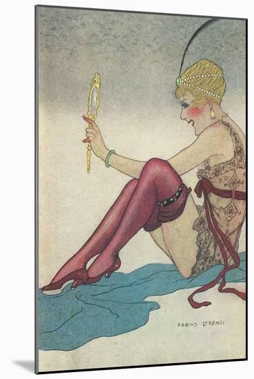 Flapper Admiring Herself in Mirror-null-Mounted Art Print