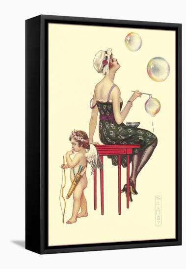 Flapper Blowing Bubbles-null-Framed Stretched Canvas