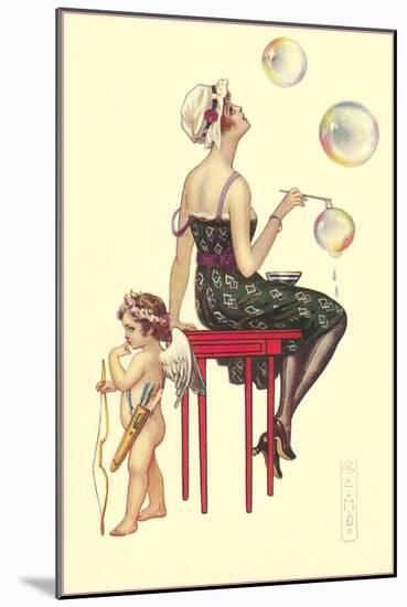 Flapper Blowing Bubbles-null-Mounted Art Print