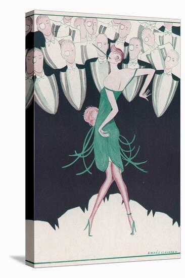 Flapper in a Green Dress Dances in Front of a Group of Men in Evening Dress-Andree Sikorska-Stretched Canvas