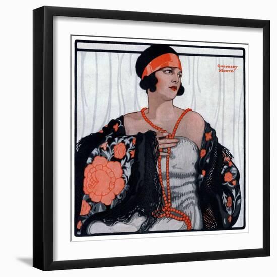 "Flapper in Shawl and Beads,"January 19, 1924-G Moore-Framed Giclee Print