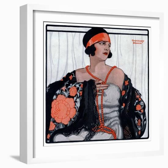 "Flapper in Shawl and Beads,"January 19, 1924-G Moore-Framed Giclee Print