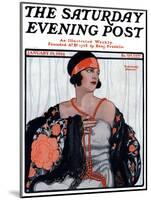 "Flapper in Shawl and Beads," Saturday Evening Post Cover, January 19, 1924-G. Moore-Mounted Giclee Print