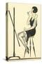 Flapper Putting on Lipstick-Found Image Press-Stretched Canvas
