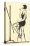 Flapper Putting on Lipstick-null-Stretched Canvas