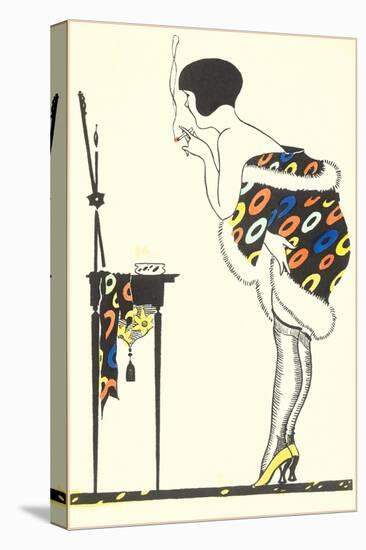 Flapper Smoking in Front of Mirror-Found Image Press-Stretched Canvas