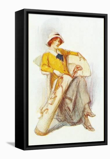 Flapper with Bag of Golf Clubs-null-Framed Stretched Canvas