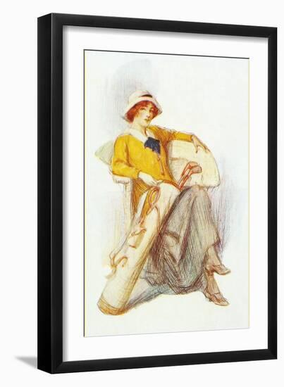 Flapper with Bag of Golf Clubs-null-Framed Art Print