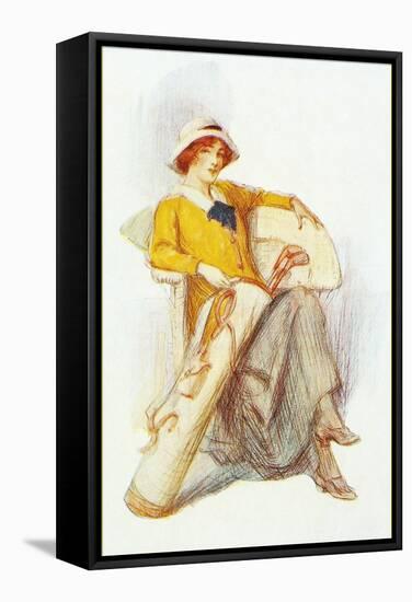 Flapper with Bag of Golf Clubs-null-Framed Stretched Canvas