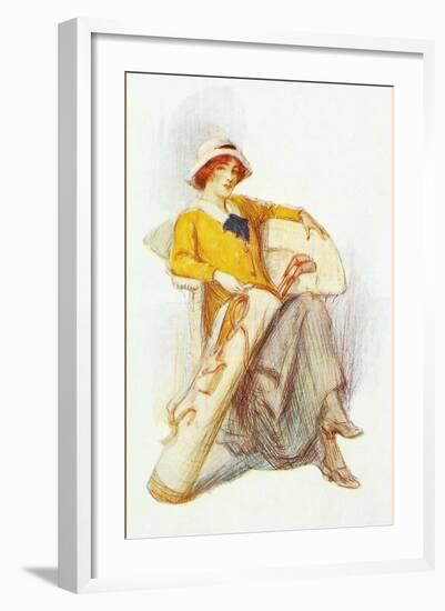 Flapper with Bag of Golf Clubs-null-Framed Art Print