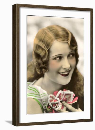 Flapper with Flowers-null-Framed Art Print