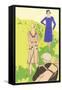 Flappers golfing-null-Framed Stretched Canvas