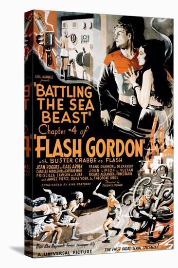 Flash Gordon, Larry 'Buster' Crabbe In 'Chapter 4: Battling the Sea Beast', 1936-null-Stretched Canvas