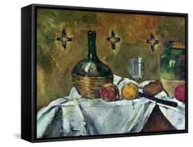 Flask, Glass and Fruit, 1877-Paul Cézanne-Framed Stretched Canvas