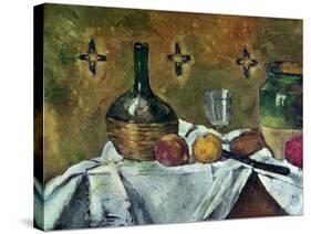 Flask, Glass and Fruit, 1877-Paul Cézanne-Stretched Canvas