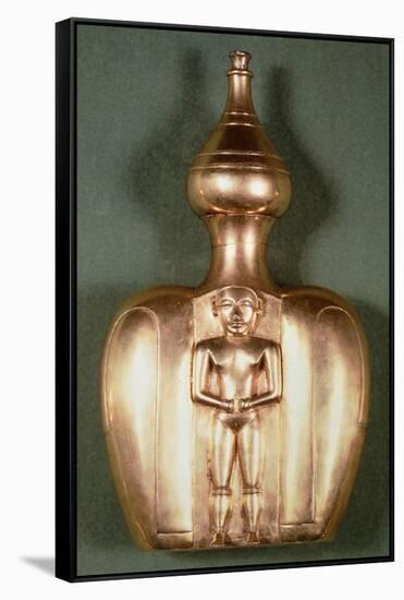 Flask with a Figure of a Cacique Realized from Molten Gold Lost Wax-null-Framed Stretched Canvas