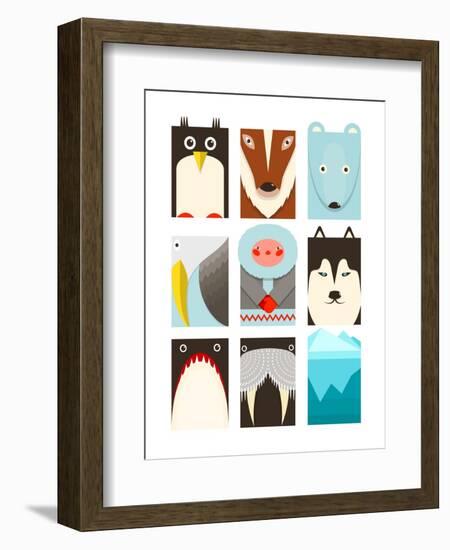 Flat Arctic Symbols Set. North Pole Animals Collection. Vector Layered Eps8 Illustration.-Popmarleo-Framed Art Print