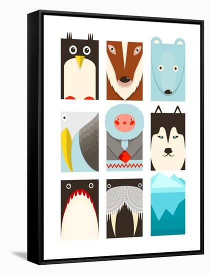 Flat Arctic Symbols Set. North Pole Animals Collection. Vector Layered Eps8 Illustration.-Popmarleo-Framed Stretched Canvas