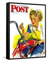 "Flat Bike Tire," Saturday Evening Post Cover, July 24, 1943-Alex Ross-Framed Stretched Canvas