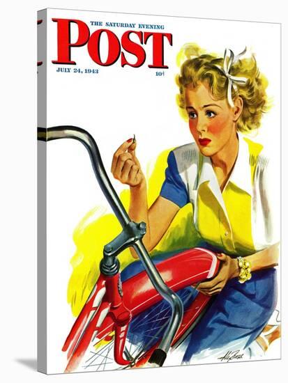 "Flat Bike Tire," Saturday Evening Post Cover, July 24, 1943-Alex Ross-Stretched Canvas