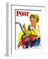 "Flat Bike Tire," Saturday Evening Post Cover, July 24, 1943-Alex Ross-Framed Giclee Print