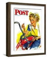 "Flat Bike Tire," Saturday Evening Post Cover, July 24, 1943-Alex Ross-Framed Giclee Print