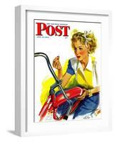 "Flat Bike Tire," Saturday Evening Post Cover, July 24, 1943-Alex Ross-Framed Giclee Print