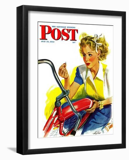 "Flat Bike Tire," Saturday Evening Post Cover, July 24, 1943-Alex Ross-Framed Premium Giclee Print
