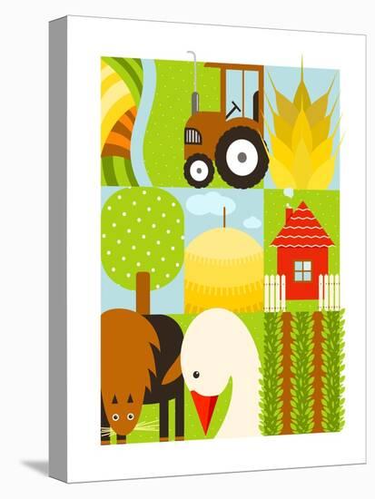 Flat Childish Rectangular Agriculture Farm Set. Country Design Collection. Raster Variant.-Popmarleo-Stretched Canvas