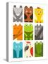 Flat Childish Rectangular Animals Set. Animals Design Collection. Raster Variant.-Popmarleo-Stretched Canvas