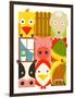 Flat Childish Rectangular Cattle Farm Animals Set. Animals Design Collection. Vector Layered Eps8 I-Popmarleo-Framed Art Print