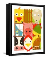 Flat Childish Rectangular Cattle Farm Animals Set. Animals Design Collection. Vector Layered Eps8 I-Popmarleo-Framed Stretched Canvas