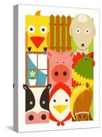 Flat Childish Rectangular Cattle Farm Animals Set. Animals Design Collection. Vector Layered Eps8 I-Popmarleo-Stretched Canvas