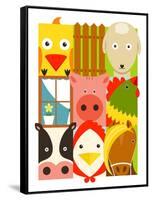 Flat Childish Rectangular Cattle Farm Animals Set. Animals Design Collection. Vector Layered Eps8 I-Popmarleo-Framed Stretched Canvas