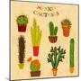 Flat Colorful Illustration of Mexican Succulent Plants and Cactuses in Pots. Vector Botanical Graph-kateja-Mounted Art Print