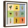 Flat Colorful Illustration of Mexican Succulent Plants and Cactuses in Pots. Vector Botanical Graph-kateja-Framed Art Print