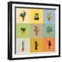 Flat Colorful Illustration of Mexican Succulent Plants and Cactuses in Pots. Vector Botanical Graph-kateja-Framed Art Print