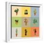 Flat Colorful Illustration of Mexican Succulent Plants and Cactuses in Pots. Vector Botanical Graph-kateja-Framed Art Print