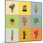 Flat Colorful Illustration of Mexican Succulent Plants and Cactuses in Pots. Vector Botanical Graph-kateja-Mounted Art Print